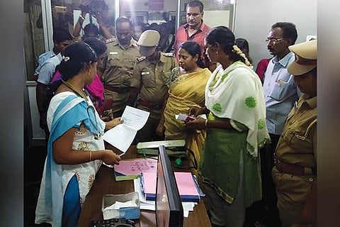 M Kavitha being produced before the court in Kumbakonam on Tuesday