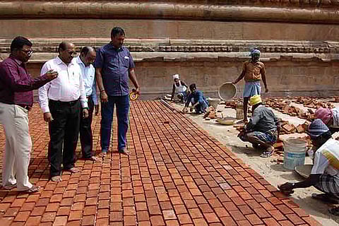 ASI southern zone regional director M Nambirajan inspects the repair work at Big Temple on Friday