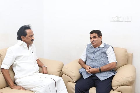 Union Minister Nitin Gadkari with DMK working president MK Stalin