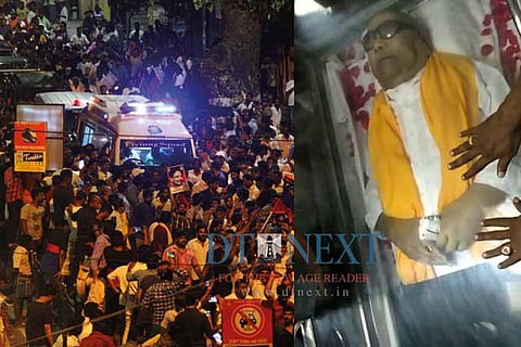 Mortal remains of M Karunanidhi arrived from the hospital to Gopalapuram residence