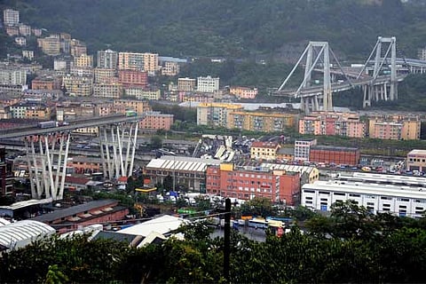 A motorway bridge which collapsed on Tuesday near the northern Italian port city of Genoa