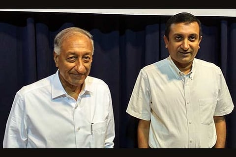 S Ram, Chairman, Wheels India Ltd, with Srivats Ram, MD of the company, at the AGM