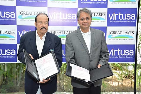 (L) Bala V Balachandran along with (R) Sundararajan Narayanan during the signing of MoU