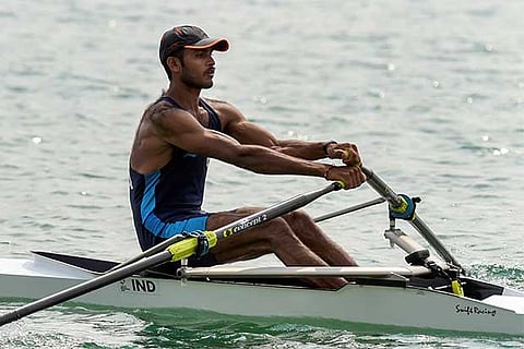 Indian rower Dattu Baban Bhokanal looks disappointed after finishing 5th