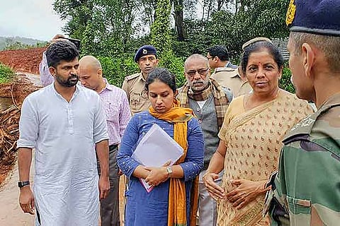 Defence Minister Nirmala Sitharaman visits the flood-affected areas to review situations, in Kodagu