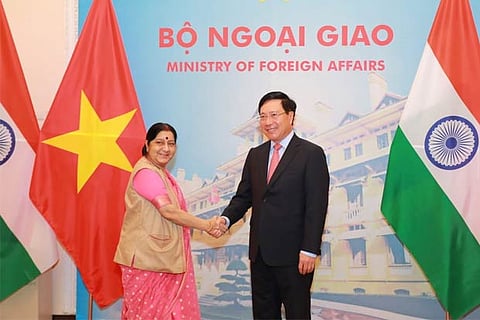 External Affairs Minister Sushma Swaraj and Foreign Minister of Vietnam Pham Binh Minh