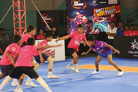 Action during the opening match of the kabaddi juniors