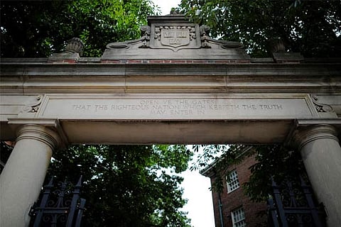 One of the 25 gates to Harvard Yard is open at Harvard University in Cambridge, Massachusetts