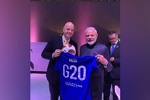 PM Modi receives special football jersey from FIFA President at G-20 Summit