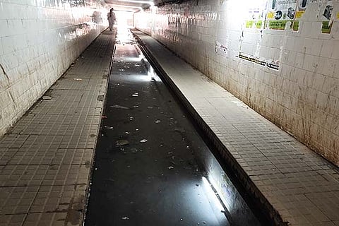The low lane in the subway which is meant to be a bicycle track
