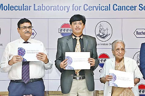 Health Secretary J Radhakrishnan with Dr V Shanta at the inaugural event at Adyar Cancer Institute