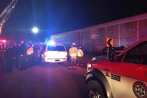 Emergency crews attend to the site of a train collision near Pine Ridge, Lexington County