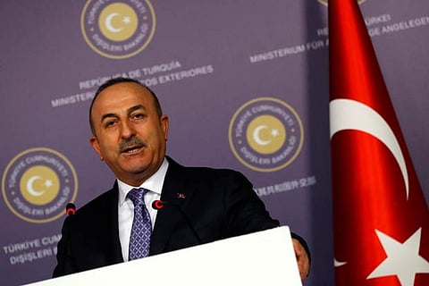 Turkish Foreign Minister Mevlut Cavusoglu speaks during a news conference in Istanbul, Turkey