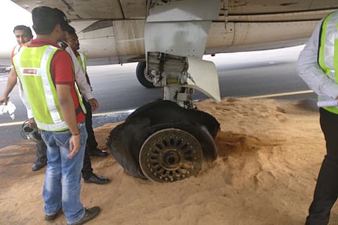 The grounded SpiceJet flight at the Chennai airport on Thursday