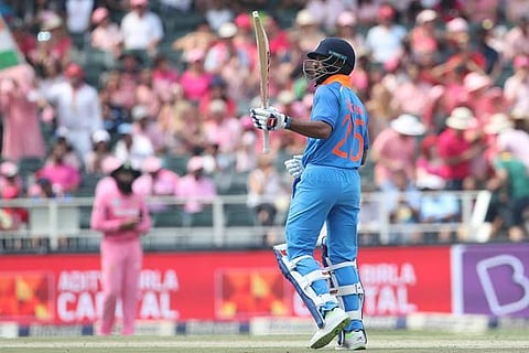 Opener Shikhar Dhawan celebrates scoring his century