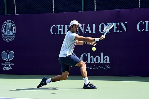 Top-seed Jordan Thompson during a training session on Sunday