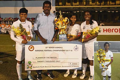 Members of TN Women?s team at the National Football Championship (Inset: Nandhini M)