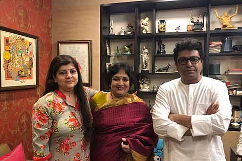Latha Rajinikanth with Raj Thackeray and his wife Sharmila (left) in Mumbai on Monday
