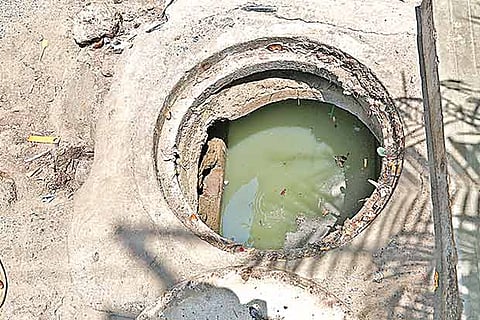 A clogged stormwater drain in T Nagar left open