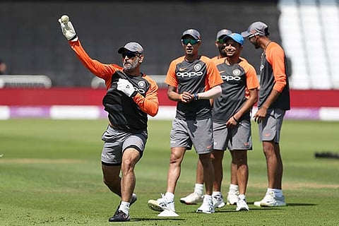 India?s MS Dhoni takes part in the nets session at Trent Bridge