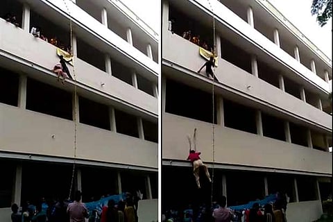 Screenshots from a video shows the girl hitting the sunshade