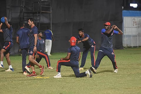 Chennai Super Gillies players practice during a training session