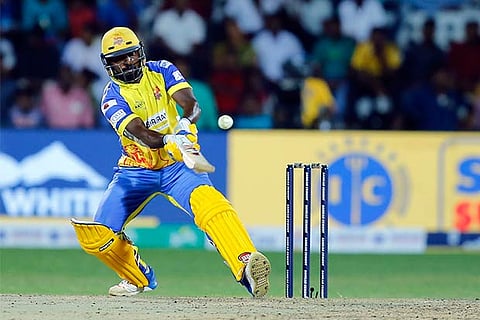 R Vivek plays a shot during his knock of 70 from 33 balls