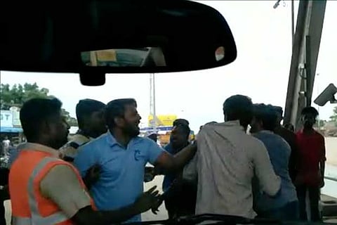 Video grab of the incident in which tollgate employees are seen attacking Vishal
