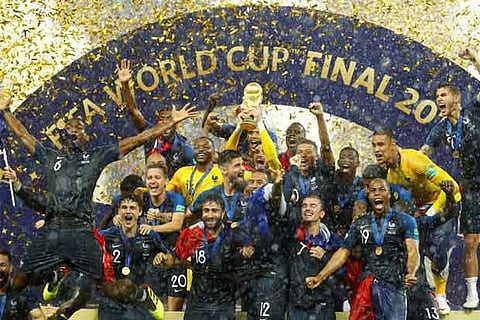 France's football players lift the World Cup