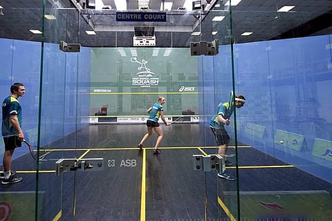 Junior squash players train at the Indian Squash Academy on the eve of the World Junior Championships