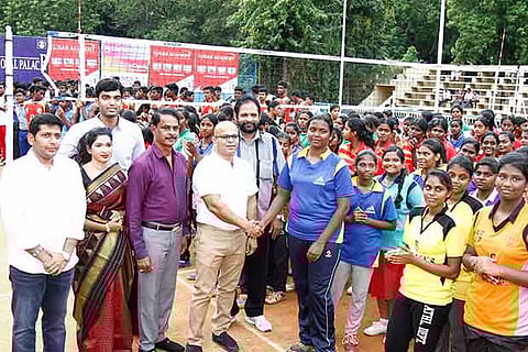 Chief guest Dr Sasi Kumar inaugurates the State Inter-School Volleyball Tournament