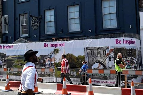 Zizzi restaurant which remains behind barriers after it was closed following the nerve agent attack