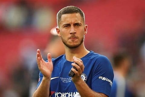 Chelsea's Eden Hazard applauds the fans after winning the FA Cup final