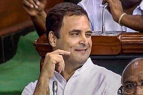 Congress President Rahul Gandhi winks after his speech in the Lok Sabha on 'no-confidence motion'