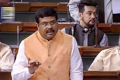 Union minister Dharmendra Pradhan speaks in Lok Sabha during the Monsoon Session of Parliament