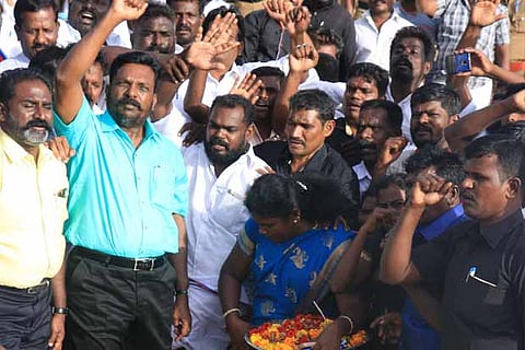 VCK leader Thol Thirumavalavan along with his party cadre pay homage in Tirunelveli