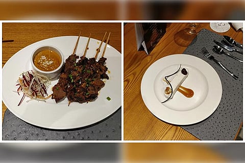 (L) Thai beef skewers, (R) Tender coconut payasam parfait