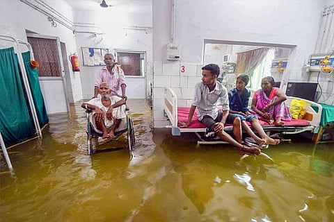 Waterlogging at Nalanda Medical College and Hospital (NMCH), after heavy monsoon rains in Patna.(PTI