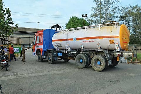 File photo of tanker lorry entering the Sterlite unit to transport sulphuric acid away