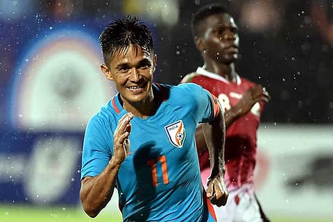 Sunil Chhetri after scoring a goal against Kenya in Intercontinental Cup.(Photo: PTI)