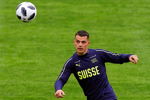 Switzerland player Granit Xhaka at a training session