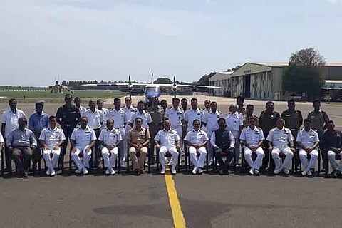 Navy personnel with heads of security agencies, in INS Parundu, near Rameswaram
