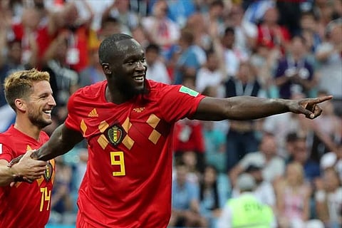 Romelu Lukaku of Belgium celebrates a goal