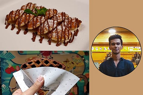 Mini pancakes (above); waff-wich (below); Shantanu Jain (inset)