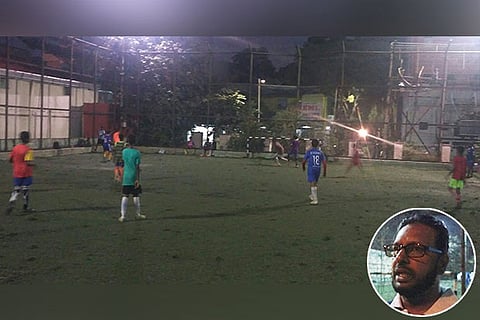 As many as 300 children being trained on Corporation Park; (inset) Coach N Thangaraj