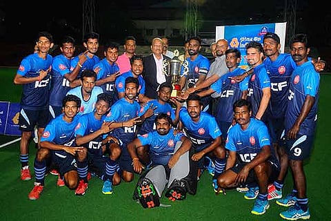 ICF with the Indian Bank Trophy after defeating Southern Railway in the final
