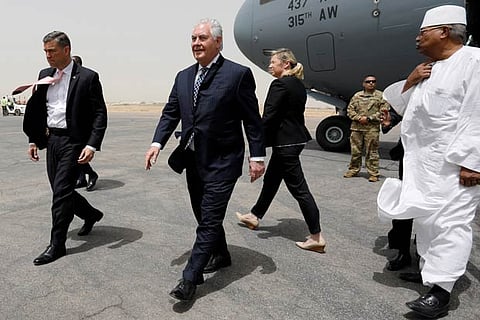 US Secretary of State Rex Tillerson arrives at N?Djamena International Airport