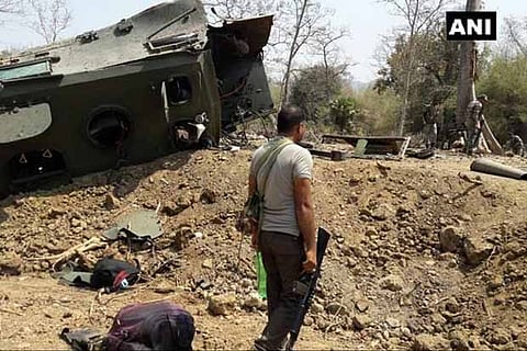 Photo from the site of IED blast by Naxals in Kistaram area of Chhattisgarh (Photo: ANI)