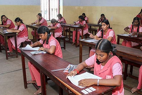 Students take the Class 10 examination, which commenced on Friday