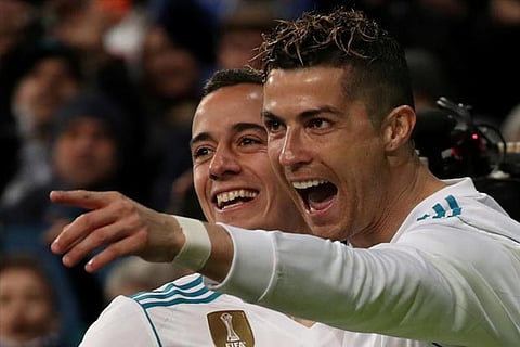 Real Madrid's Cristiano Ronaldo celebrates scoring their second goal